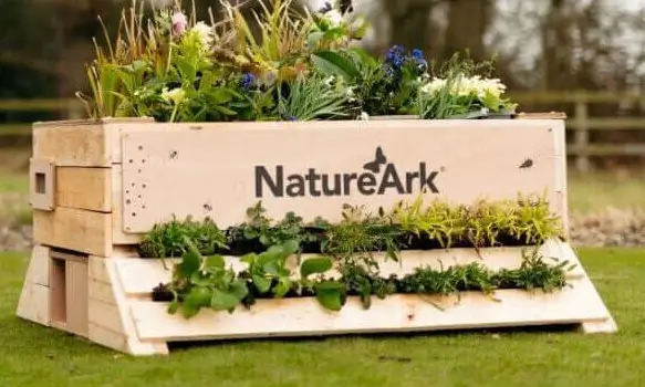 NatureArk on a garden lawn and planted with pollinating plants