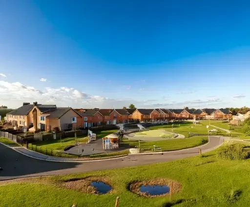 New build housing estate - SUDS planters, biodiverse turf and hydrorock